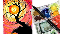 Thumbnail image for The Art Sherpa: Simple Watercolor Sunset Tree Holding the Sun step by step watercolor painting for beginners