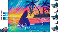 The Art Sherpa: Tropical Paradise Sunset With shark Fin Acrylic painting Beginners Tutorial